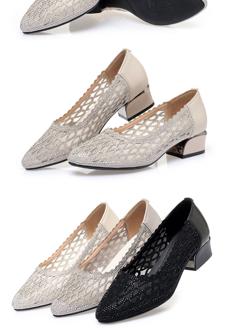 Sandal nữ quai chữ V gót dày đế mềm lưới thoáng khí — Tro gạo chi tiết 19