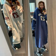 胖MM特大码300斤加绒加厚中长款连衣裙女冬季宽松慵懒风字母长裙2