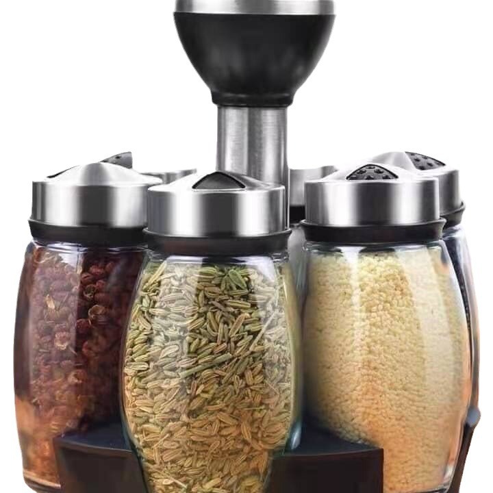 Estante de especias tarro de condimento base giratoria botella de condimento suministros de cocina de 7 piezas tarro de condimento botella de condimento traje