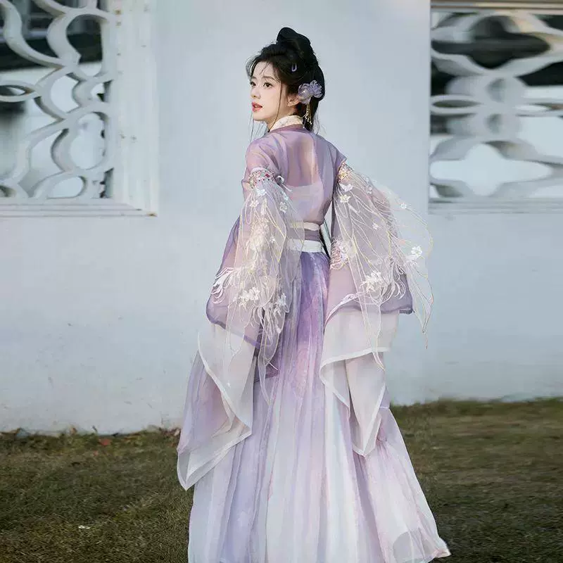 Оригинальная ханьфу [Liuguang Wanying] с тяжёлой вышивкой, китайская ханьфу с перекрёстным воротом, широкие рукава, волшебный/фэйри стиль, улучшенная весенне-летняя модель