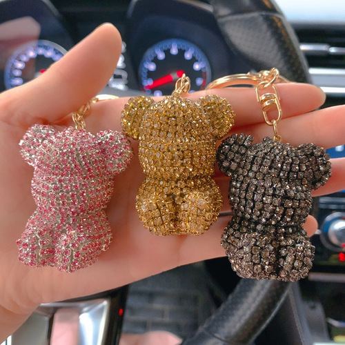 Keychain pendant Internet celebrity sitting bear keychain diamond car hanging remote control chain ring lanyard female pendant