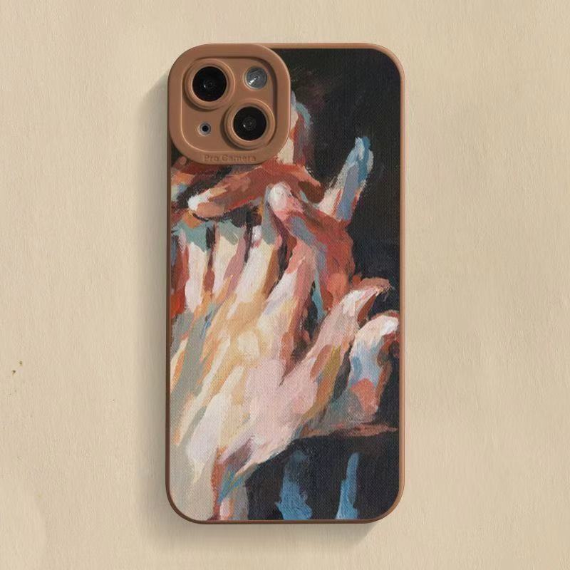 Pintura al óleo mano a mano para iPhone 16pro funda para teléfono móvil 11 Apple 15 anti-caída 14/13promax nuevo 12