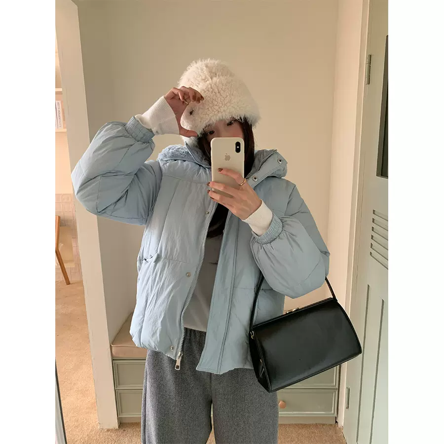 黄峥韩系羊羔毛帽子棉服外套女冬季小个子甜美加厚棉袄大衣541177