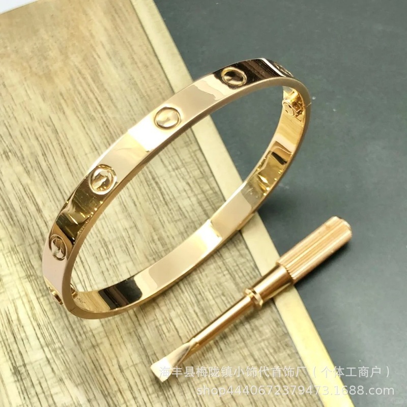 卡家螺丝款四钻十钻满钻手镯女款情侣手环宽版V金不掉色手饰批发|undefined