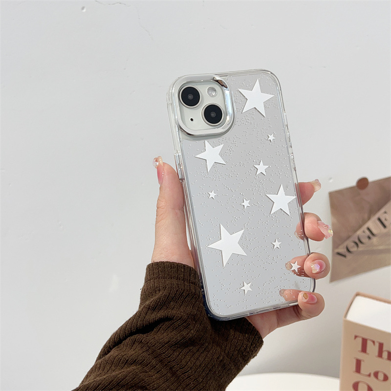 White Star Suitable for Apple 14 Mirror iPhone 13 15 Promaxt Transparent Anti Drop Phone Case_voghion.com