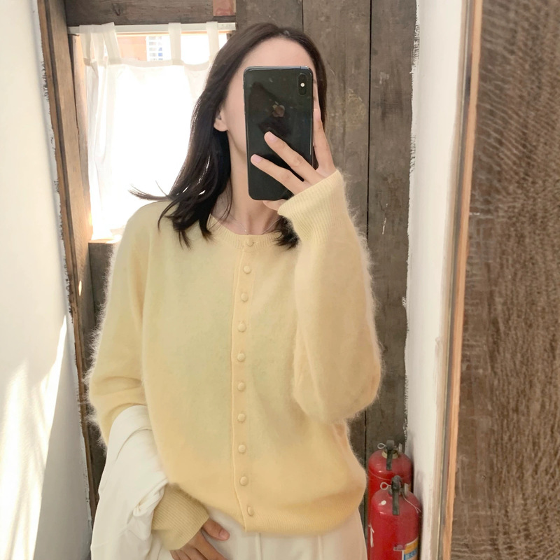 Zhengqite Clothing/Fleece Milk White/Zhi Zhi Mang Mang Fleece Series Single-Breasted Round Neck Cardigan Knitted Sweater for Women