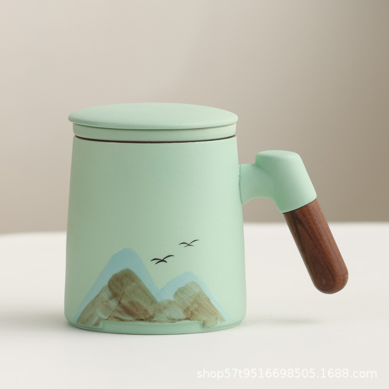 Taza de cerámica Jiangshan set de regalo de taza de marca de filtro de taza de agua de negocios de talla LOGO publicidad al por mayor