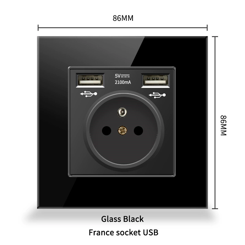 86 евростандартная панель розетки с французской вставкой, Type-C + USB, европейский стандарт 16A, стеклянная панель