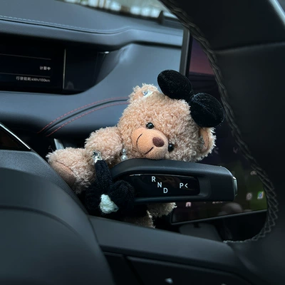 Car Dashboard Decoration Plush Toy Steering Wheel Light Rain Wiper Doll Cute Bear Car Ornament Female Dashboard Interior Decoration (Car ornaments) - huibing-decoration-black-bow-necklace-bear