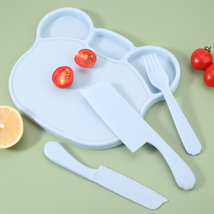 Children's fruit knife plastic kitchen knife is not easy to hurt hands kindergarten early education storage safety children's knife suit
