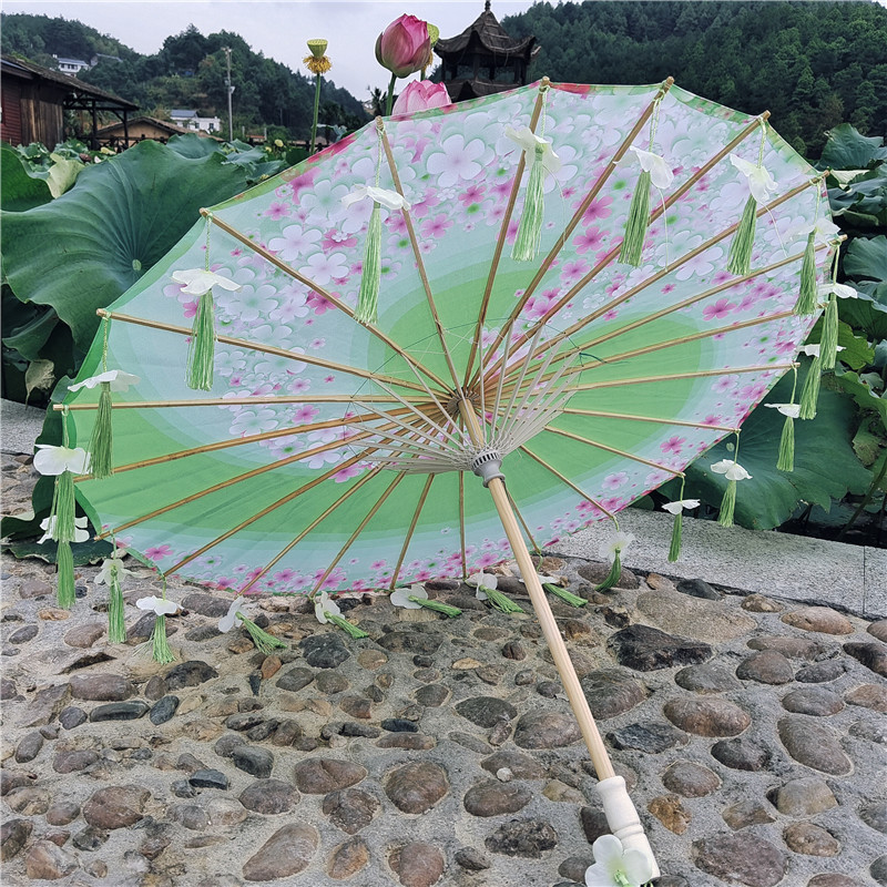 회전 사쿠라 녹색 꽃잎 우산