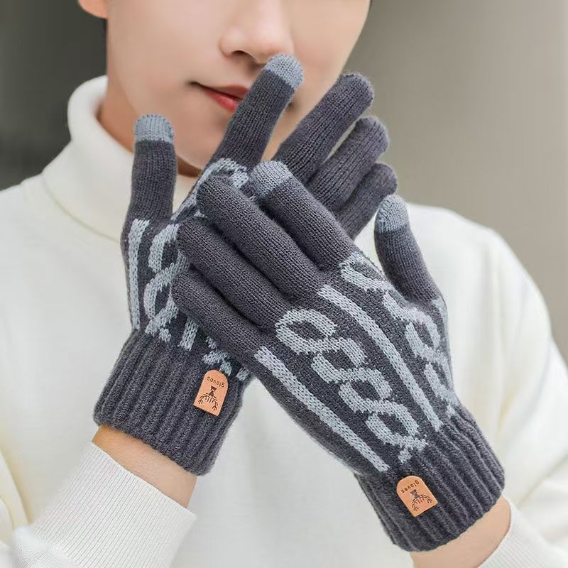 Guantes calientes de los nuevos hombres de invierno pantalla táctil forrada de lana engrosada guantes de punto de lana caliente a prueba de frío en stock al por mayor