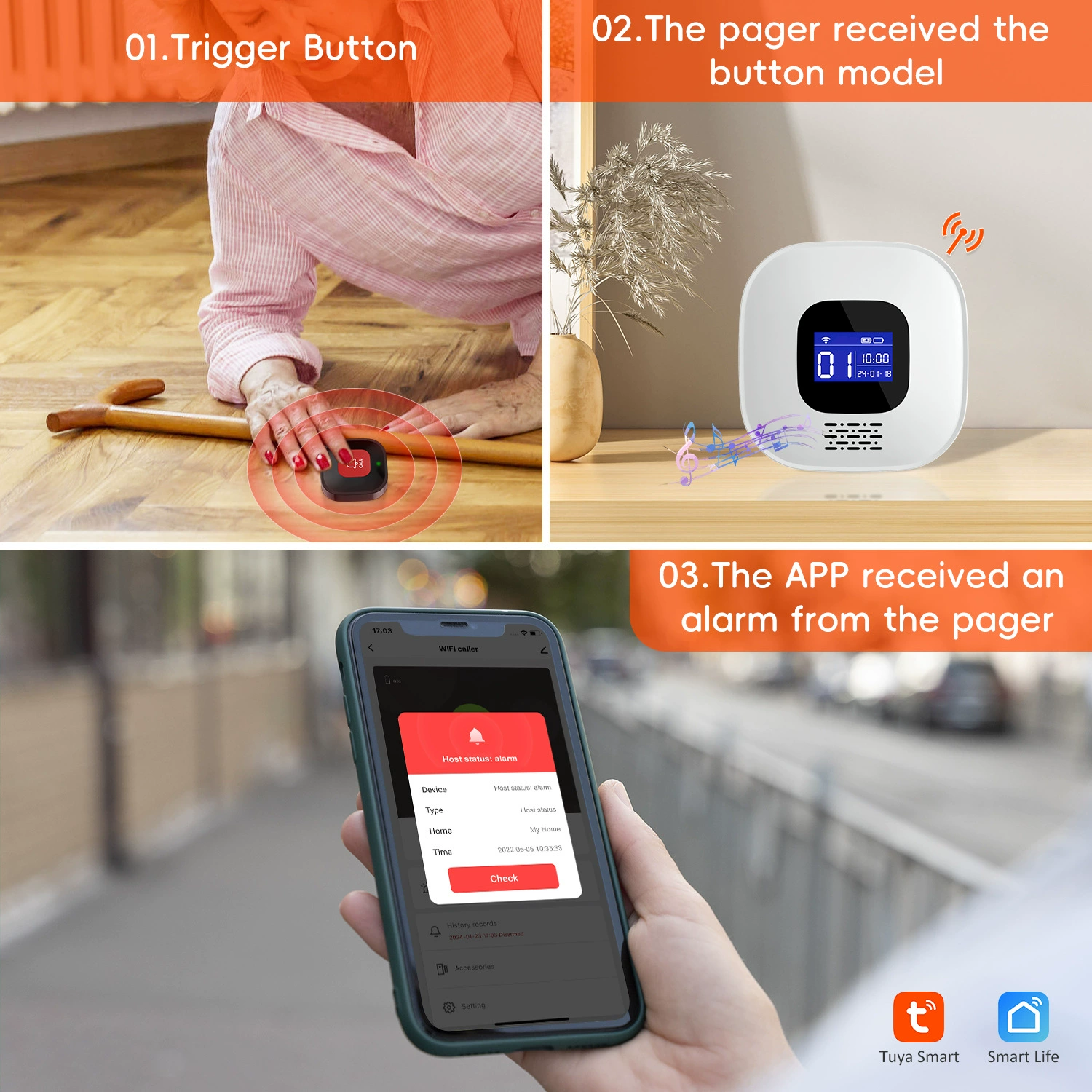 Tuya Wifi elderly caller sos emergency help button hospital nursing home emergency call one-click alarm