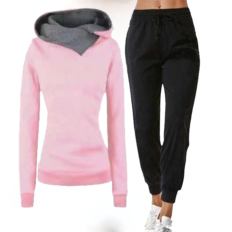 Women's Clothing 2024 women's solid color light plate sweater suit autumn and winter pullover hoodie plus velvet sports suit_voghion.com