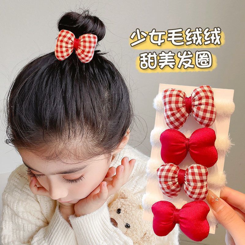 儿童毛绒蝴蝶结发圈可爱女孩公主风马尾辫秋冬高级感简约发饰饰品|undefined
