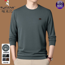 啄木鸟名牌男士长袖T恤2024秋季圆领厚棉T男春秋华夫格打底衫潮流