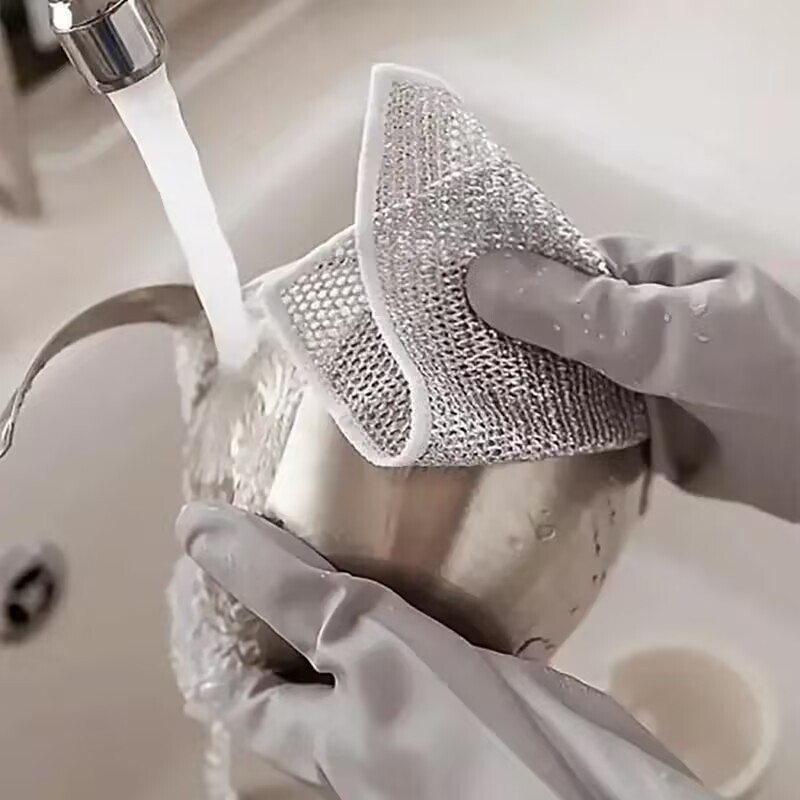 Steel Ball Rag, Double-Sided Mesh Dishwashing Cloth, Non-Stick Oil, Easy to Clean Rag, Household Pot and Dishwashing Cloth, Strong and Wear-Resistant