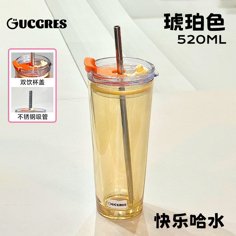 学生高颜值泡茶杯水杯子办公室咖啡杯大容量玻璃杯简约花卉吸管杯|undefined