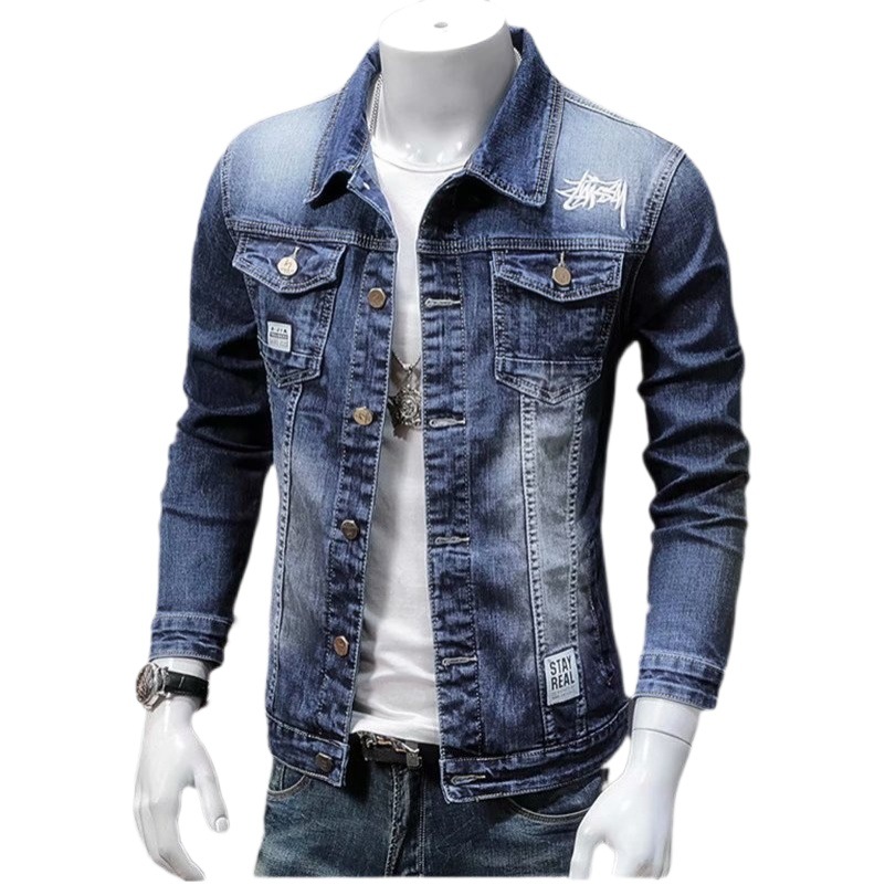 Ropa DE TRABAJO fina de primavera Abrigo de mezclilla de estilo coreano de los hombres Slim-Fit de moda guapo chaqueta de los hombres de moda marca japonesa top