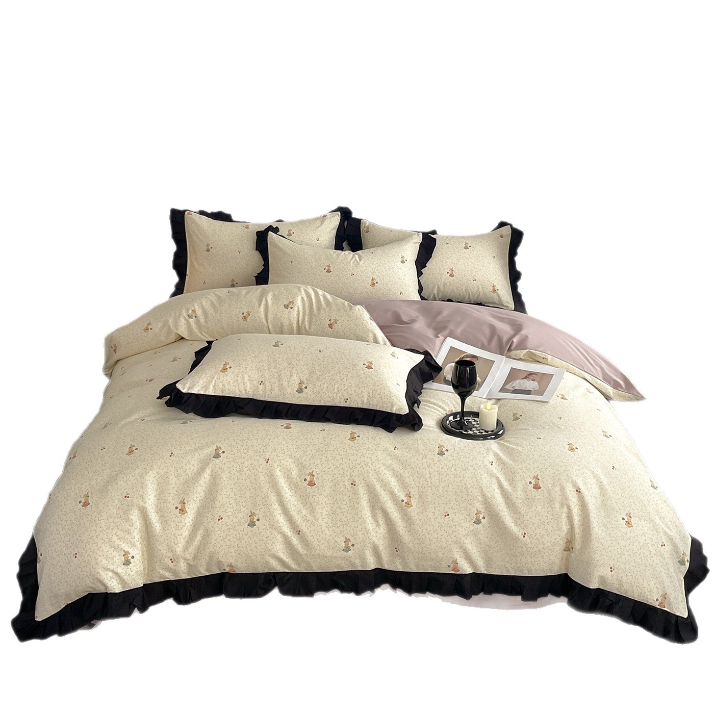 Algodón francés Hepburn encaje de cuatro piezas set de ropa de cama sábanas de cama de tres piezas set pequeño fresco