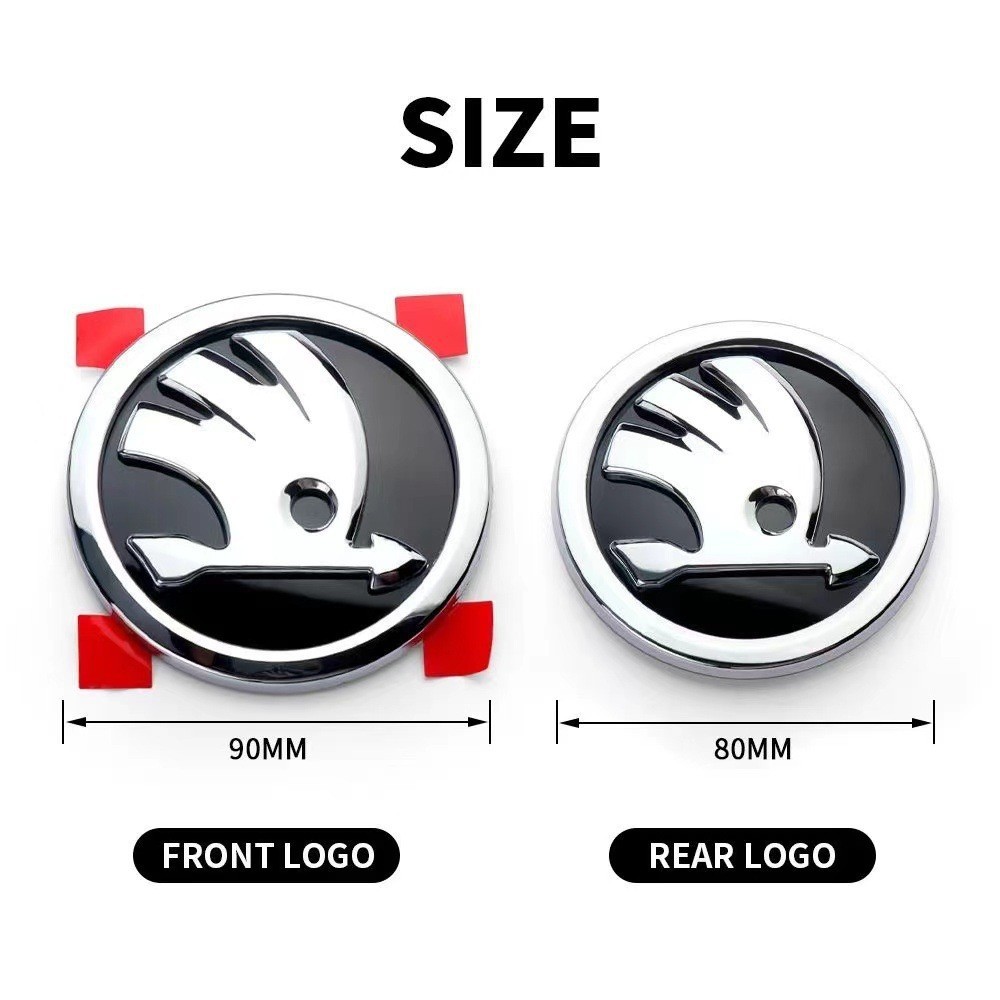 Skoda Front and Rear Logos, Octavia, Fabia Front and Rear Logos 80mm, Black Center Grille Logo 90mm, Rear Logo