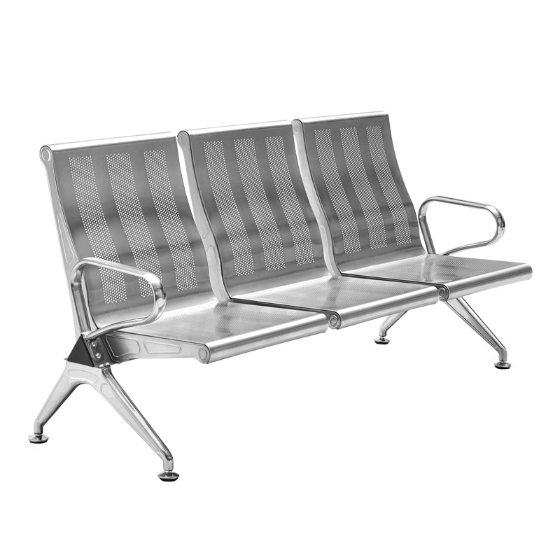 Silla de acero inoxidable con respaldo, silla para tres personas, silla de aeropuerto, sillas de acero inoxidable en fila, sillas personalizadas, sillas modernas minimalistas en fila.