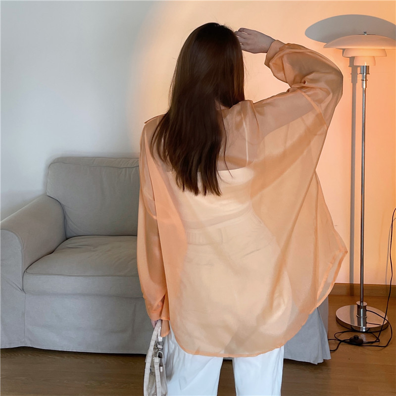 112g Weight Long Sleeve Sleeve Length Single Breasted Placket Type Shirtsleeve Sleeve Type Polyester, Chiffon Fabric Type Regular Top Length Cardigan Tops Type Holiday Occasion Shirt Collar Neckline Loose Fit Type Solid Color Pattern Summer, Spring Season Women's Gender Casual Style Wholesale Women's Casual Solid Color Long Sleeve Blouses 77
