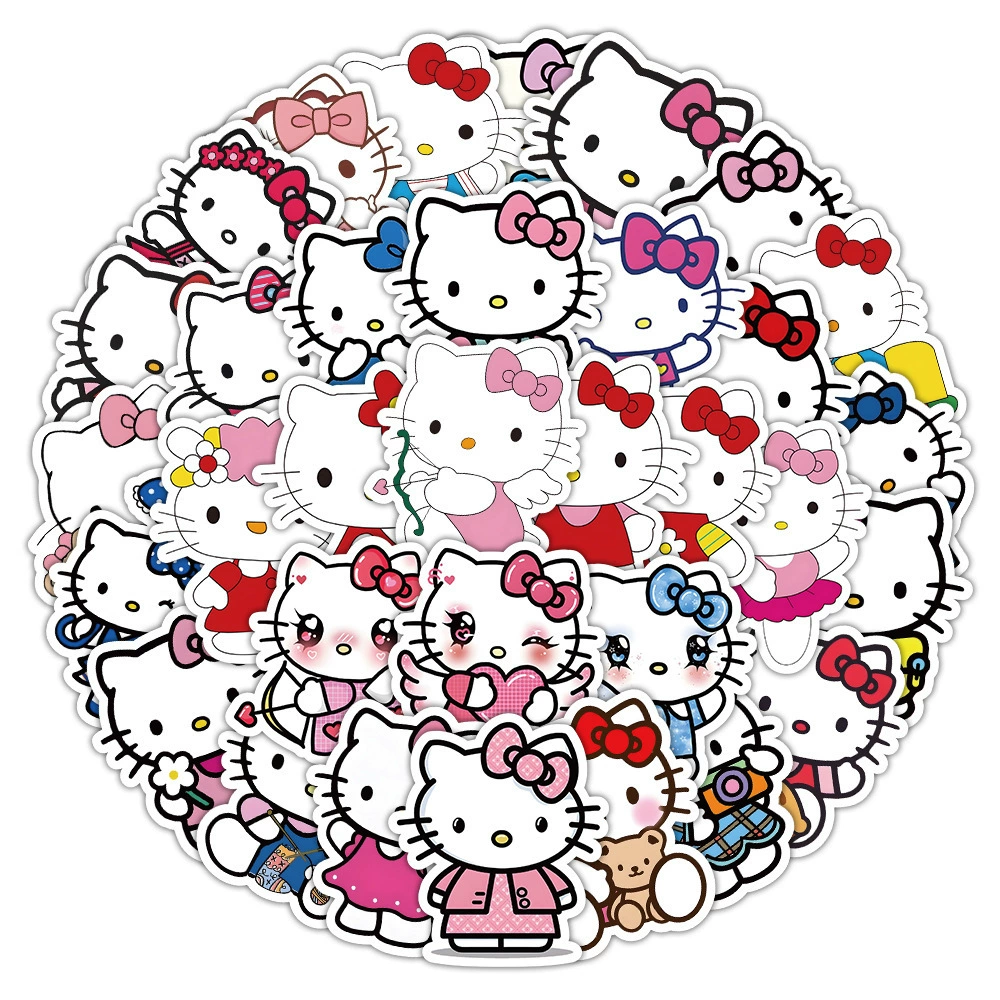 Водонепроницаемый набор наклеек (Hello Kitty), ПВХ, 50 шт, по 4–6 см, яркие цвета