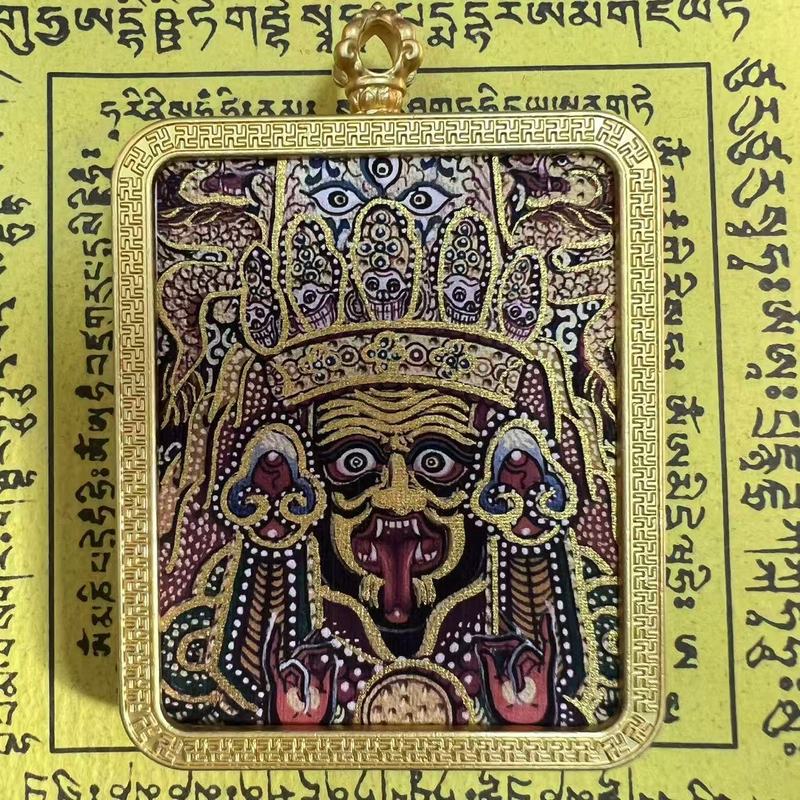 タンカ チベット手描き金塗装粗鉱石絵画コア国民トレンドペンダント九尾キツネ ザキラム ビッグブラックデーツ|undefined