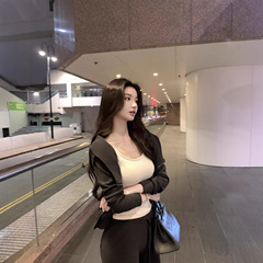韩雨嘉慕斯羊绒极简老钱气质韩女U领T恤七分袖针织秋打底上衣