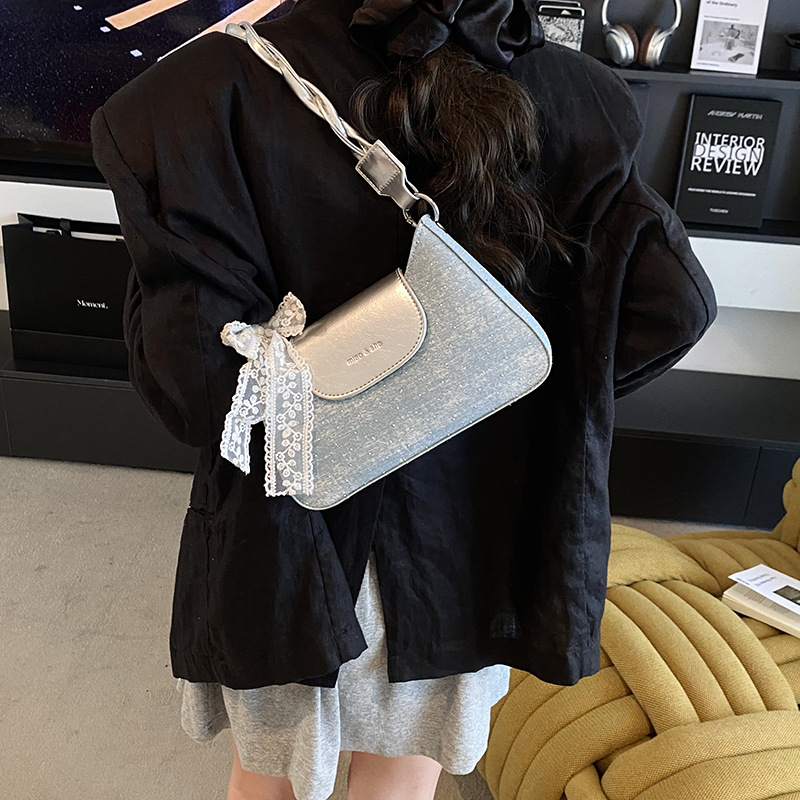 Bolso de moda coreano de estilo extranjero bolso de mano mujer 2025 verano nuevo bolso de brazo de denim bolso de viaje