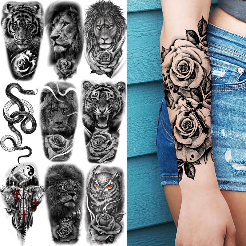 European and American Cross-Border Rose Animal Skull Tattoo Stickers Realistic Temporary Tattoo Stickers for Arms and Legs European and American Cross-Border Rose Animal Skull Tattoo Stickers Realistic Temporary Tattoo Stickers for Arms and Legs