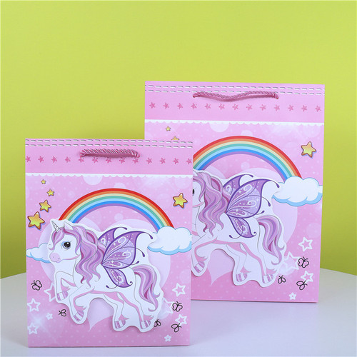 Unicorn Paper Gift Tote Bag Wholesale Patch 3D Gift Wrapping Paper Bag Dusting Powdered Children's Pouch