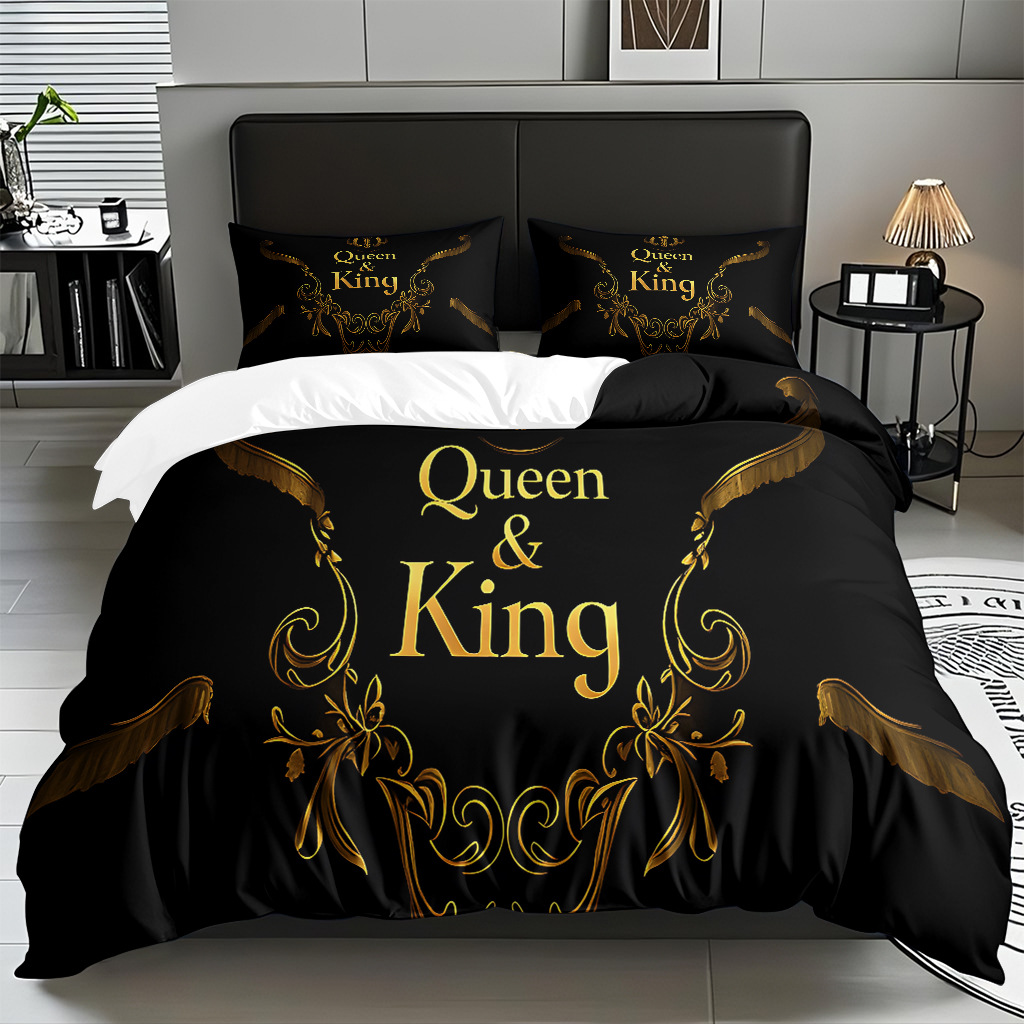 TEMU / JIT textil doméstico alfabeto digital impresión molido conjunto textil doméstico suave piel transpirable colcha cubierta de almohada combinación