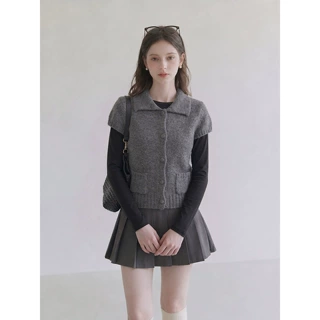 温柔可爱风翻领纽扣马夹女2026年秋季新款修身显瘦设计感时尚上衣