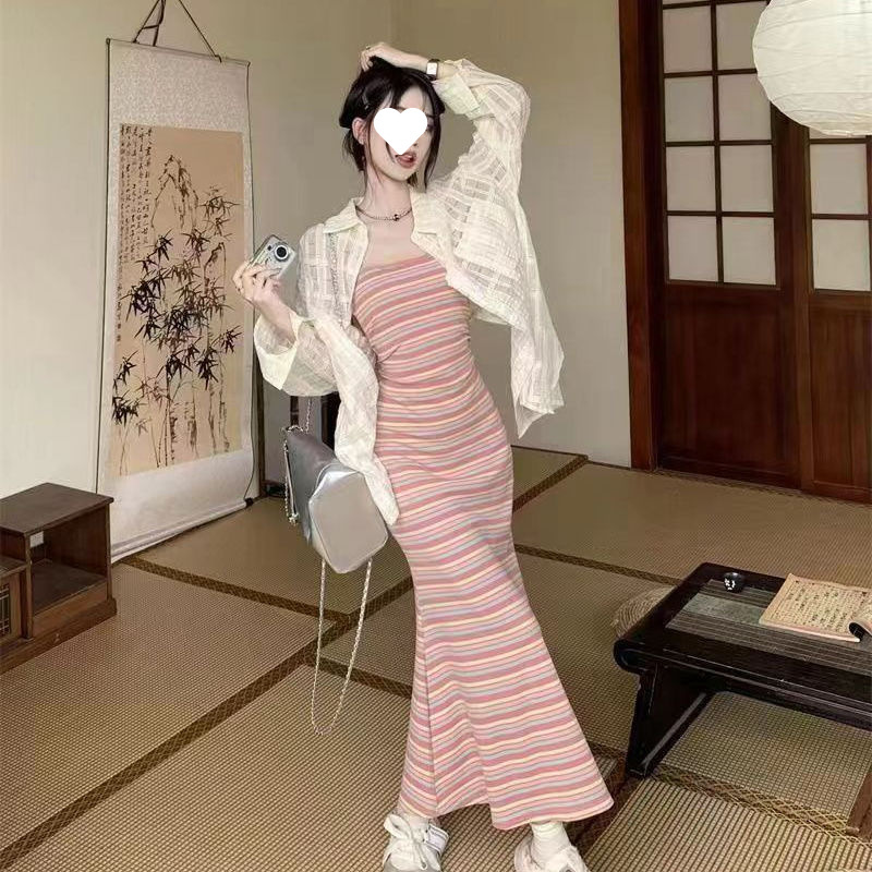 자외선 차단 가디건+롱스커트(투피스세트)