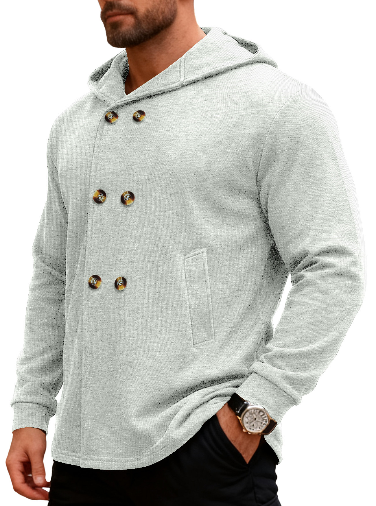 Transfronterizo Amazon comercio exterior ventas calientes Europa y América hombres de estilo largo delgado chaqueta con capuz casuales deportivos de color sólido chaqueta hombre