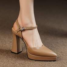 防水台高跟包头凉鞋女2025春夏新款粗跟通勤软皮尖头一字扣带单鞋
