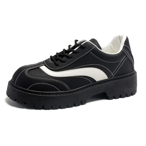 2024 New Black Casual Leather Shoes for Men with Big Mickey Derby Style, Uncommon Low-Top Thick Sole Height Increasing Men's Shoes Z15