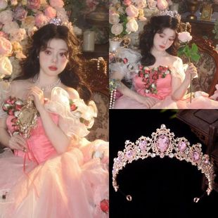 New pink forest style crown headdress super fairy bride wedding dress wedding garland hair accessories flowers birthday photo accessories