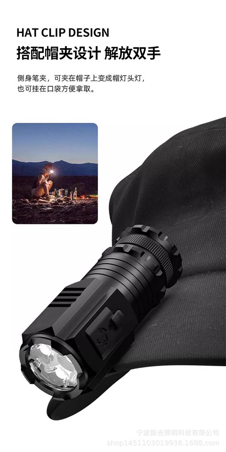 Tangguang Outdoor Strong Light Ultra-Bright Mini Household Magnetic Zoom Three-Eye Long-Range Small Portable Tactical Flashlight