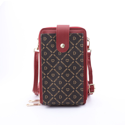 Double zipper mobile phone bag women's new diagonal large capacity single shoulder small shoulder bag vertical style contrasting color three-layer women's long wallet