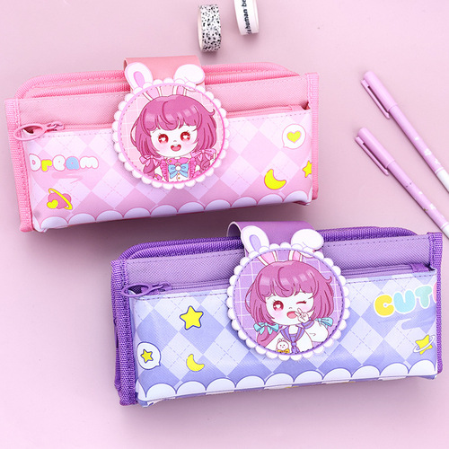 Multifunctional new pencil bag with large capacity and high appearance cartoon stationery bag cute primary school student stationery bag storage bag