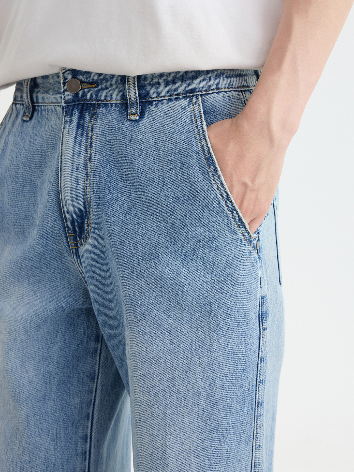 Quần jean nam ống rộng vải Lyocell cotton mềm rũ — Màu xanh da trời