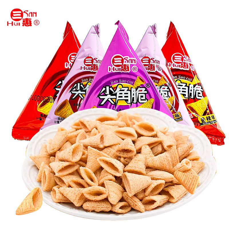 三惠尖角脆香辣味散裝休閒食品辦公室小零食代發批發袋裝牛角酥