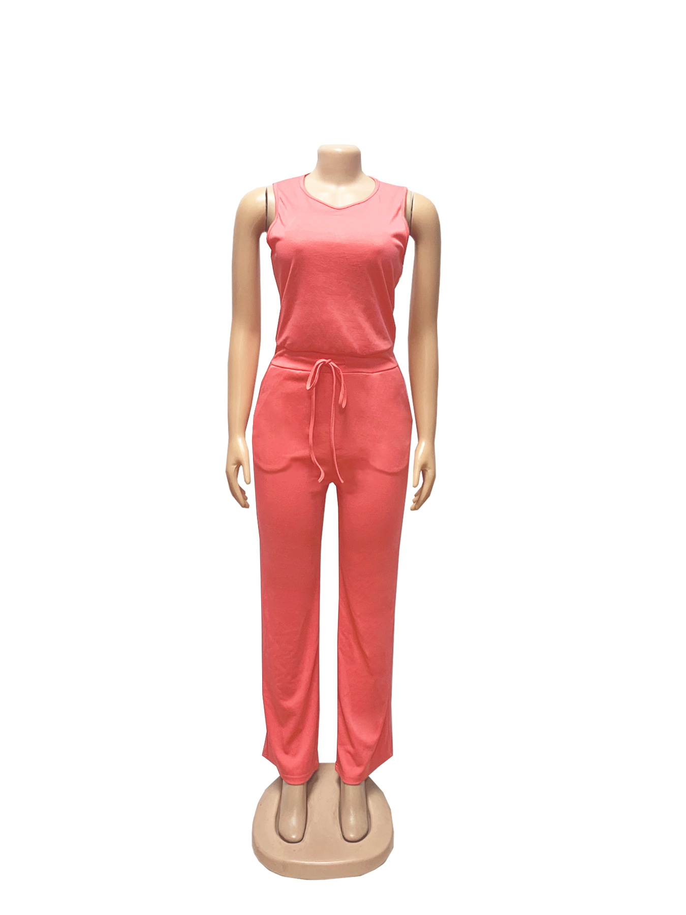 Women's Sleeveless Jumpsuit Casual Lace Up Solid Colour Summer_voghion.com