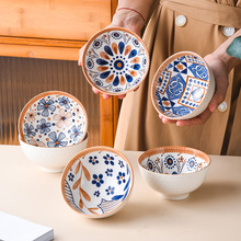 日式印花陶瓷碗4.5寸飯碗家用米飯碗創意釉下彩小碗網紅碗碟套裝
