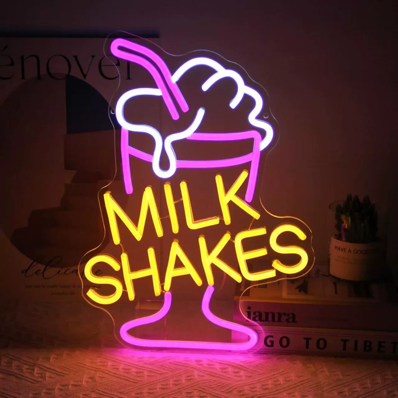 Светодиодная неоновая вывеска кастом лед-cream и милк-ти напитки, лёгкая, разные размеры, 10 Вт