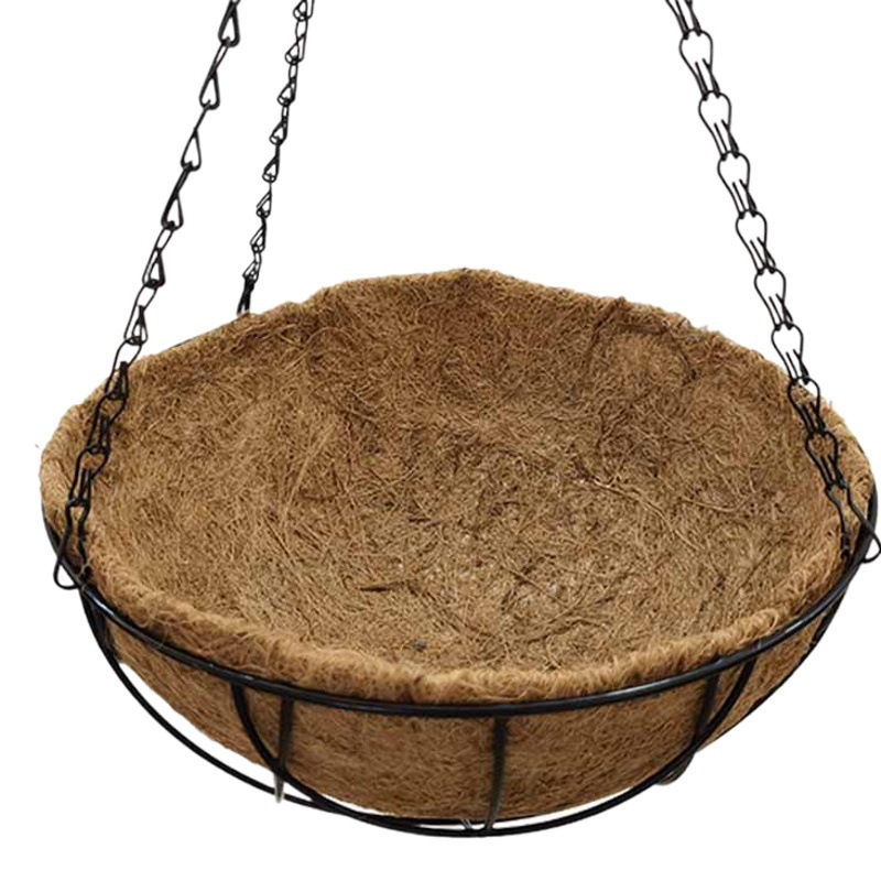 Cesta colgante de fibra de coco con estructura de hierro Taishan Heli para jardinería transfronteriza, maceta colgante de fibra de coco, maceta colgante.