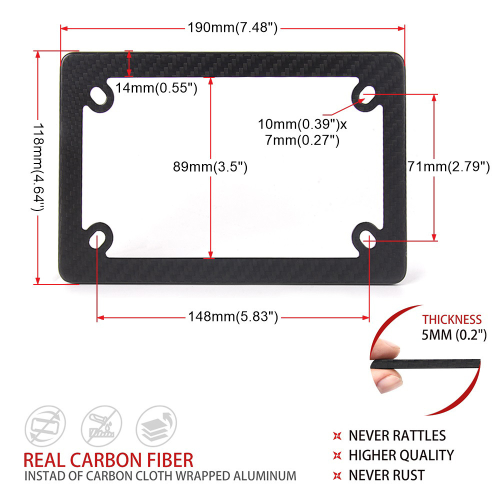 Us Standard 4-Hole Motorcycle License Plate Frame, Matte Dry Carbon License Plate Frame, Us Standard License Plate Holder Modification Accessories